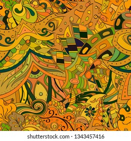 Tracery seamless pattern. Mehndi design. Ethnic colorful doodle texture. Curved doodling background. Vector