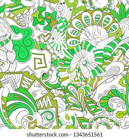 Tracery seamless pattern. Mehndi design. Ethnic colorful doodle texture. Curved doodling background. Vector