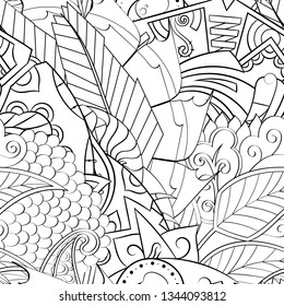 Tracery seamless pattern. Mehndi design. Ethnic monochrome binary doodle texture. Curved doodling black and white background. Vector