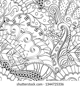 Tracery seamless pattern. Mehndi design. Ethnic monochrome binary doodle texture. Curved doodling black and white background. Vector