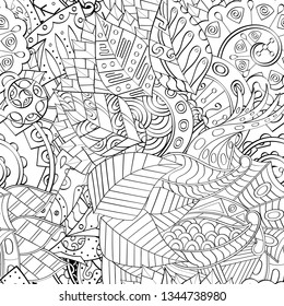 Tracery seamless pattern. Mehndi design. Ethnic monochrome binary doodle texture. Curved doodling black and white background. Vector