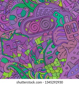 Tracery seamless pattern. Mehndi design. Ethnic colorful doodle texture. Curved doodling background. Vector