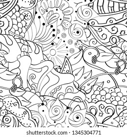 Tracery seamless pattern. Mehndi design. Ethnic monochrome binary doodle texture. Curved doodling black and white background. Vector