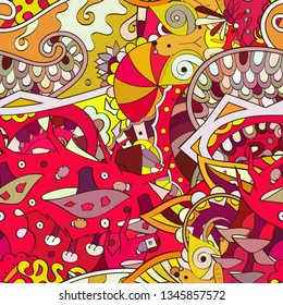 Tracery seamless pattern. Mehndi design. Ethnic colorful doodle texture. Curved doodling background. Vector