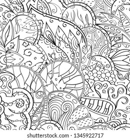 Tracery seamless pattern. Mehndi design. Ethnic monochrome binary doodle texture. Curved doodling black and white background. Vector