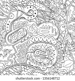 Tracery seamless pattern. Mehndi design. Ethnic monochrome binary doodle texture. Curved doodling black and white background. Vector