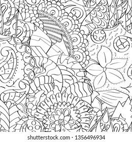 Tracery seamless pattern. Mehndi design. Ethnic monochrome binary doodle texture. Curved doodling black and white background. Vector