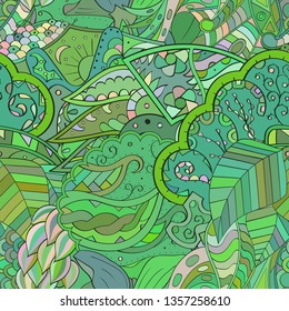 Tracery seamless pattern. Mehndi design. Ethnic colorful doodle texture. Curved doodling background. Vector