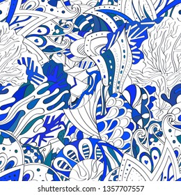 Tracery seamless pattern. Mehndi design. Ethnic colorful doodle texture. Curved doodling background. Vector