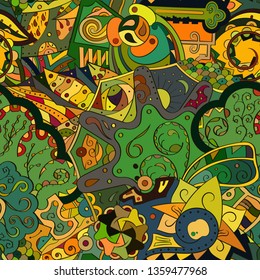 Tracery seamless pattern. Mehndi design. Ethnic colorful doodle texture. Curved doodling background. Vector