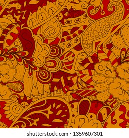 Tracery seamless pattern. Mehndi design. Ethnic colorful doodle texture. Curved doodling background. Vector