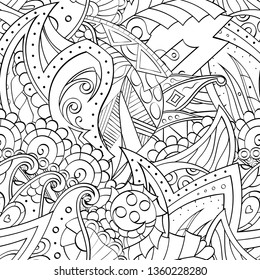 Tracery seamless pattern. Mehndi design. Ethnic monochrome binary doodle texture. Curved doodling black and white background. Vector