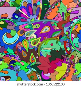 Tracery seamless pattern. Mehndi design. Ethnic colorful doodle texture. Curved doodling background. Vector