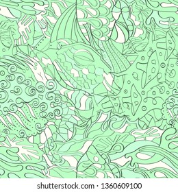 Tracery seamless pattern. Mehndi design. Ethnic colorful doodle texture. Curved doodling background. Vector