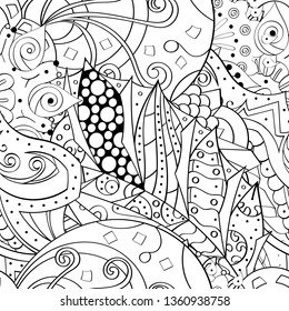 Tracery seamless pattern. Mehndi design. Ethnic monochrome binary doodle texture. Curved doodling black and white background. Vector