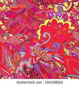 Tracery seamless pattern. Mehndi design. Ethnic colorful doodle texture. Curved doodling background. Vector
