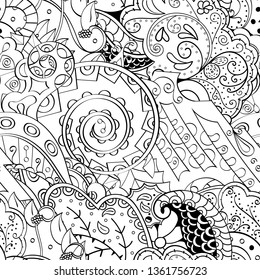 Tracery seamless pattern. Mehndi design. Ethnic monochrome binary doodle texture. Curved doodling black and white background. Vector