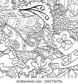 Tracery seamless pattern. Mehndi design. Ethnic monochrome binary doodle texture. Curved doodling black and white background. Vector
