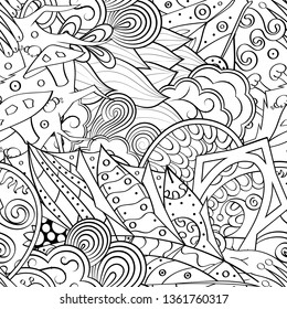 Tracery seamless pattern. Mehndi design. Ethnic monochrome binary doodle texture. Curved doodling black and white background. Vector