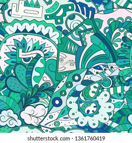 Tracery seamless pattern. Mehndi design. Ethnic colorful doodle texture. Curved doodling background. Vector