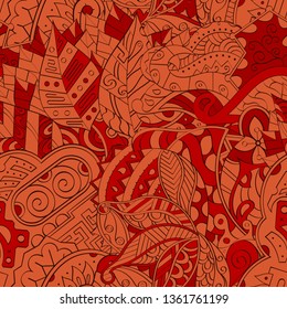 Tracery seamless pattern. Mehndi design. Ethnic colorful doodle texture. Curved doodling background. Vector