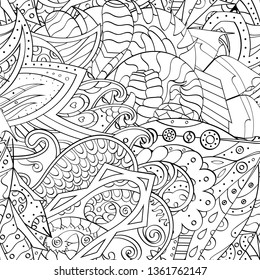 Tracery seamless pattern. Mehndi design. Ethnic monochrome binary doodle texture. Curved doodling black and white background. Vector