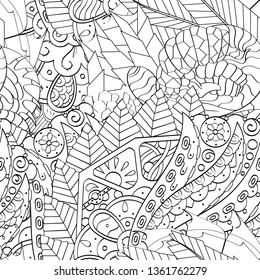 Tracery seamless pattern. Mehndi design. Ethnic monochrome binary doodle texture. Curved doodling black and white background. Vector