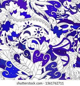 Tracery seamless pattern. Mehndi design. Ethnic colorful doodle texture. Curved doodling background. Vector
