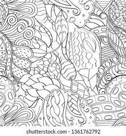 Tracery seamless pattern. Mehndi design. Ethnic monochrome binary doodle texture. Curved doodling black and white background. Vector