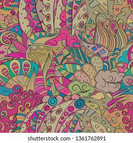 Tracery seamless pattern. Mehndi design. Ethnic colorful doodle texture. Curved doodling background. Vector