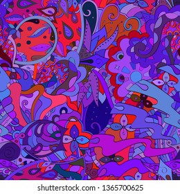Tracery seamless pattern. Mehndi design. Ethnic colorful doodle texture. Curved doodling background. Vector