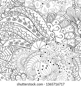 Tracery seamless pattern. Mehndi design. Ethnic monochrome binary doodle texture. Curved doodling black and white background. Vector
