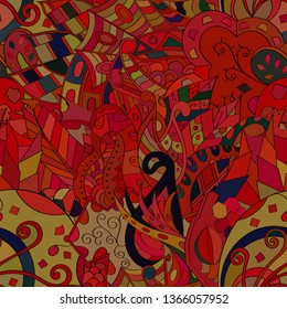 Tracery seamless pattern. Mehndi design. Ethnic colorful doodle texture. Curved doodling background. Vector