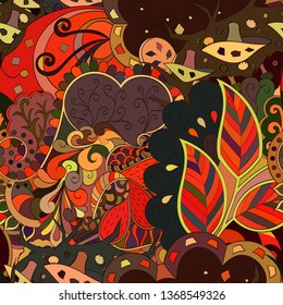 Tracery seamless pattern. Mehndi design. Ethnic colorful doodle texture. Curved doodling background. Vector