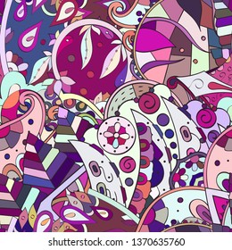 Tracery seamless pattern. Mehndi design. Ethnic colorful doodle texture. Curved doodling background. Vector