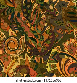 Tracery seamless pattern. Mehndi design. Ethnic colorful doodle texture. Curved doodling background. Vector