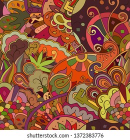 Tracery seamless pattern. Mehndi design. Ethnic colorful doodle texture. Curved doodling background. Vector
