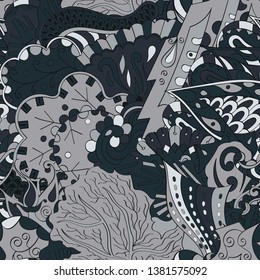 Tracery seamless pattern. Mehndi design. Ethnic colorful doodle texture. Curved doodling background. Vector