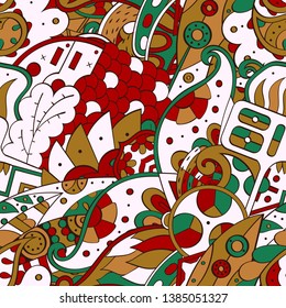 Tracery seamless pattern. Mehndi design. Ethnic colorful doodle texture. Curved doodling background. Vector