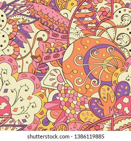 Tracery seamless pattern. Mehndi design. Ethnic colorful doodle texture. Curved doodling background. Vector