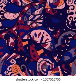 Tracery seamless pattern. Mehndi design. Ethnic colorful doodle texture. Curved doodling background. Vector