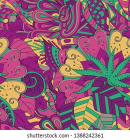 Tracery seamless pattern. Mehndi design. Ethnic colorful doodle texture. Curved doodling background. Vector