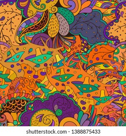 Tracery seamless pattern. Mehndi design. Ethnic colorful doodle texture. Curved doodling background. Vector