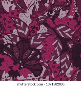Tracery seamless pattern. Mehndi design. Ethnic colorful doodle texture. Curved doodling background. Vector