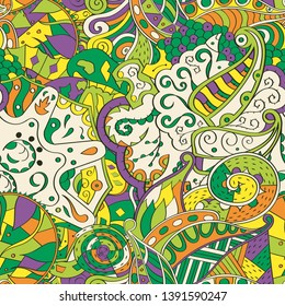 Tracery seamless pattern. Mehndi design. Ethnic colorful doodle texture. Curved doodling background. Vector