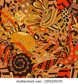 Tracery seamless pattern. Mehndi design. Ethnic colorful doodle texture. Curved doodling background. Vector