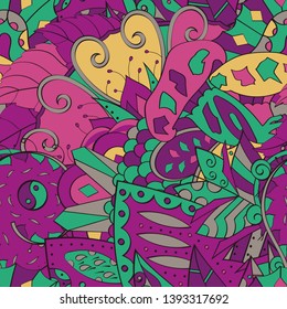 Tracery seamless pattern. Mehndi design. Ethnic colorful doodle texture. Curved doodling background. Vector