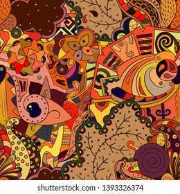 Tracery seamless pattern. Mehndi design. Ethnic colorful doodle texture. Curved doodling background. Vector
