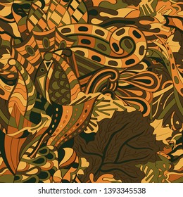 Tracery seamless pattern. Mehndi design. Ethnic colorful doodle texture. Curved doodling background. Vector
