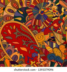 Tracery seamless pattern. Mehndi design. Ethnic colorful doodle texture. Curved doodling background. Vector